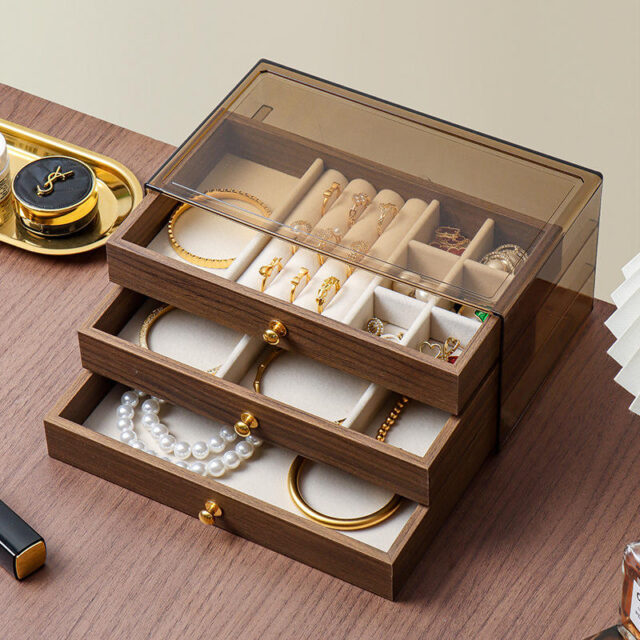 Luxury Stackable Wooden Jewelry Boxes with Dustproof Cover