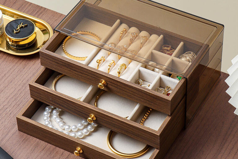 Luxury Stackable Wooden Jewelry Boxes with Dustproof Cover