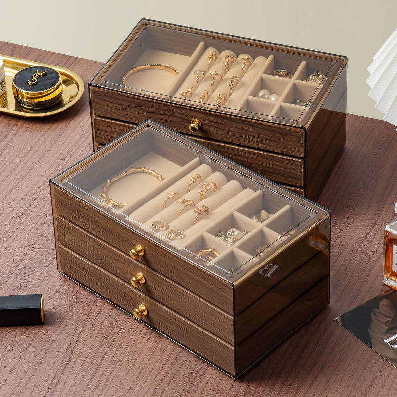 Luxury Stackable Wooden Jewelry Boxes with Dustproof Cover