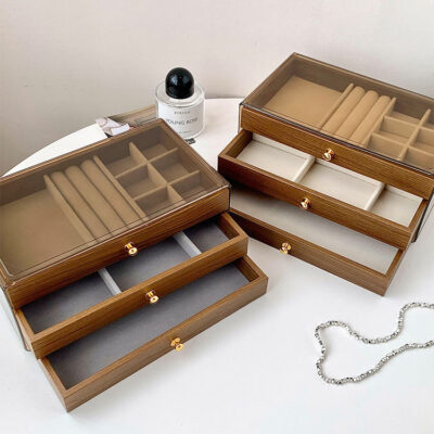 Luxury Stackable Wooden Jewelry Boxes with Dustproof Cover