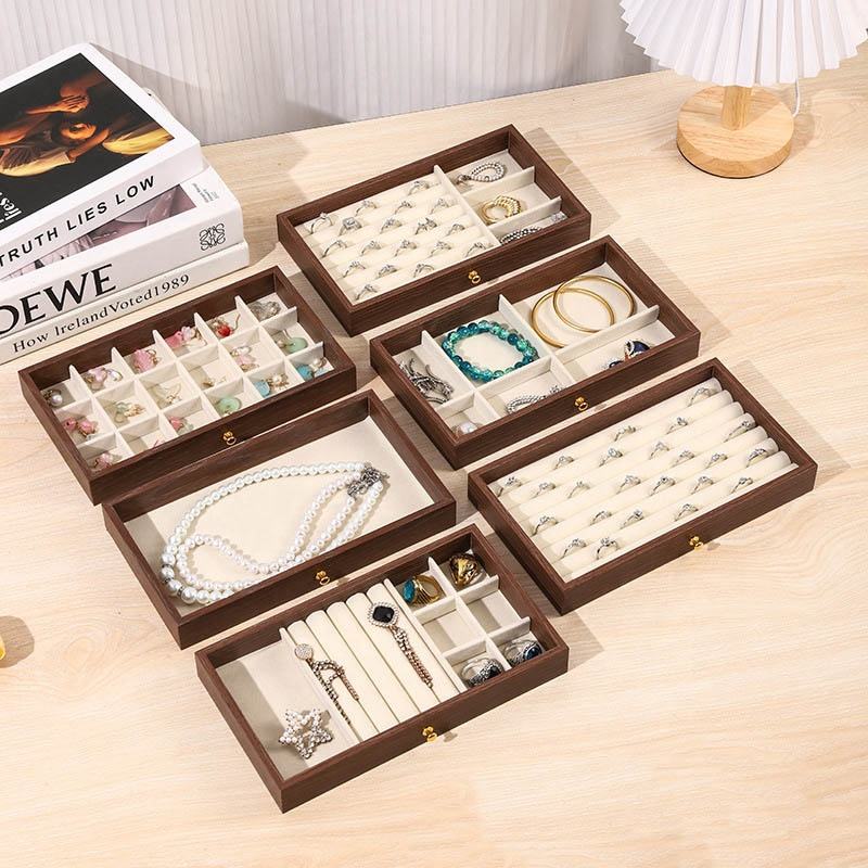 Luxury Stackable Wooden Jewelry Boxes with Dustproof Cover
