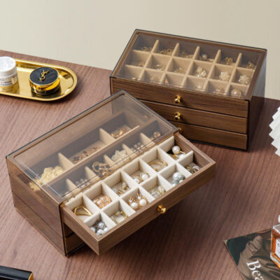 Luxury Stackable Wooden Jewelry Boxes with Dustproof Cover