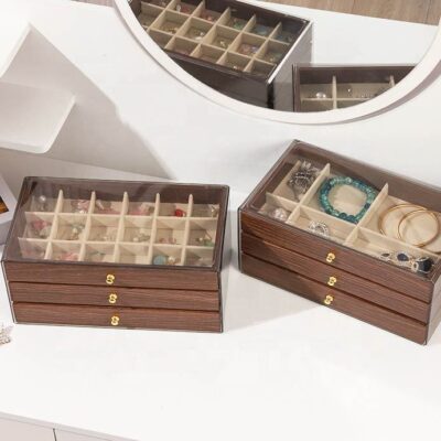 Luxury Stackable Wooden Jewelry Boxes with Dustproof Cover