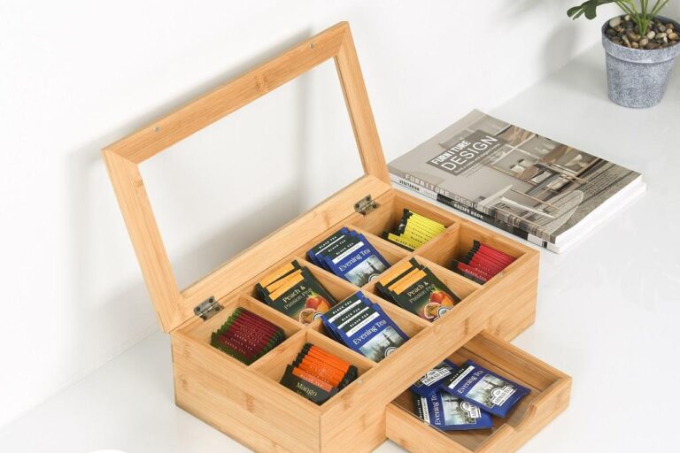 Wooden Tea Box with Drawer and Acrylic Display Window (4) Custom Wooden Tea Boxes with Drawer and Acrylic Window